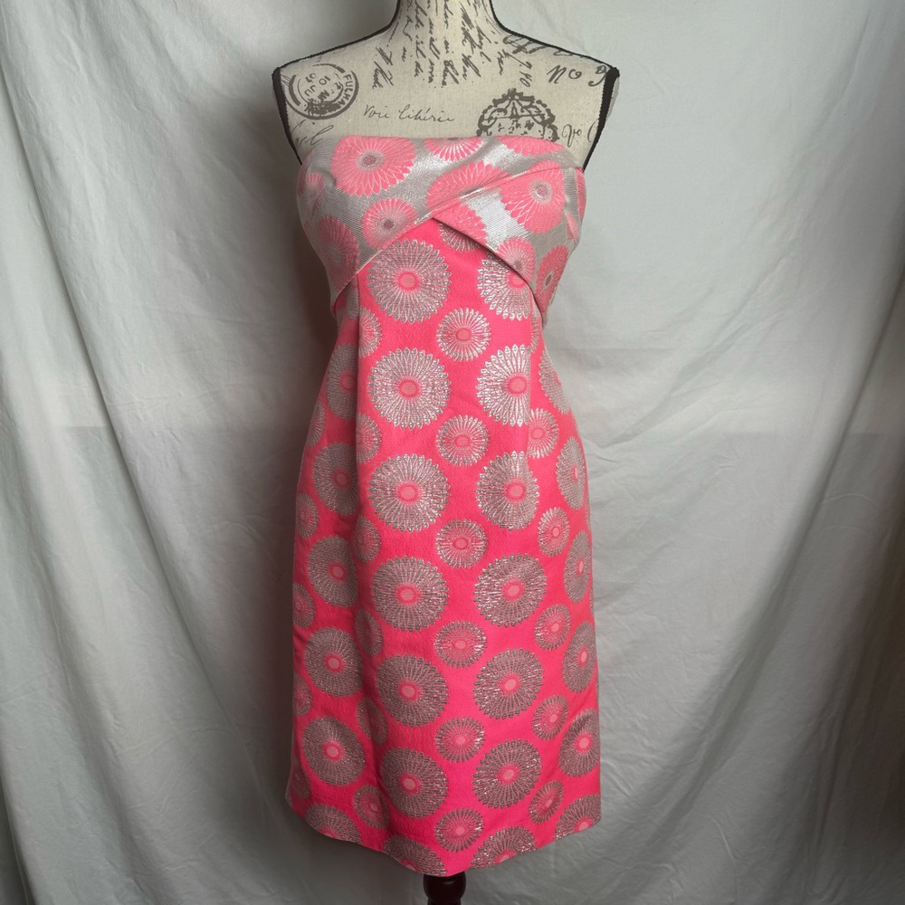 MAISON OLIVIA Italian Coral Pink and Silver Floral Dress Size 40 = S. NWOT - Picture 3 of 15